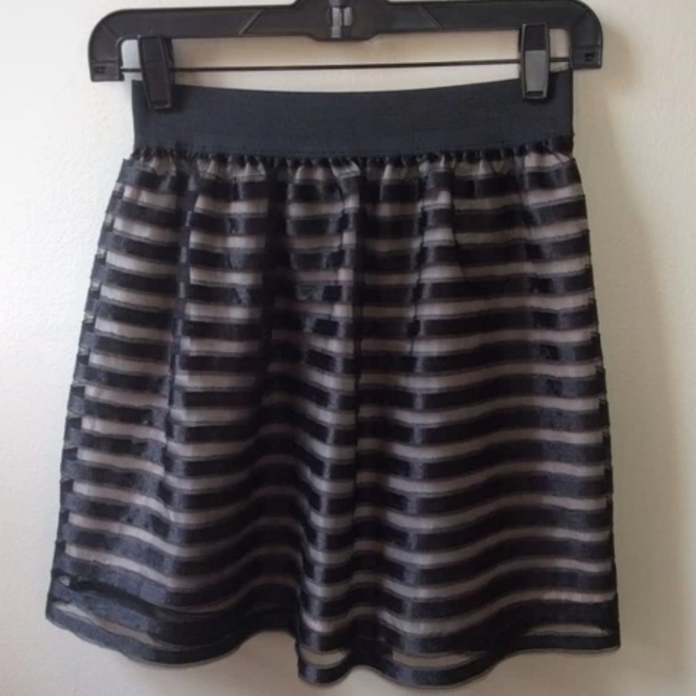 Black and Nude Striped A-Line Mini Skirt
